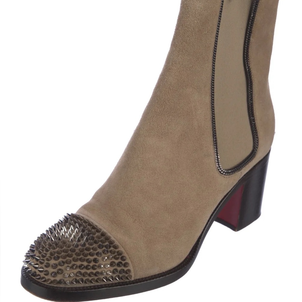 Christian Louboutin Spike Round Suede Chelsea Boots 35.5